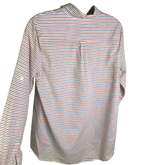 J.Crew Shirt Wmns Sz M Multicolor Striped Sheer  3/4 Button Down Coverup Summer - Picture 9 of 9